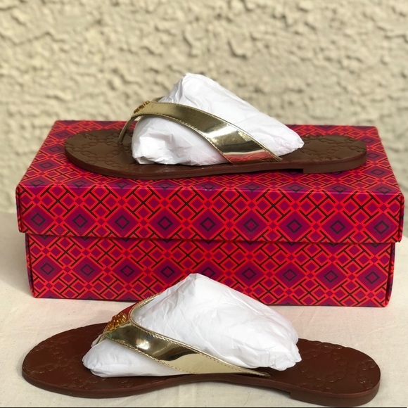 Tory Burch Monroe Sandals Flip Flops Gold Sz 10.5 - Picture 5 of 6